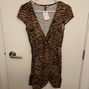 Leopard print deep neck dress